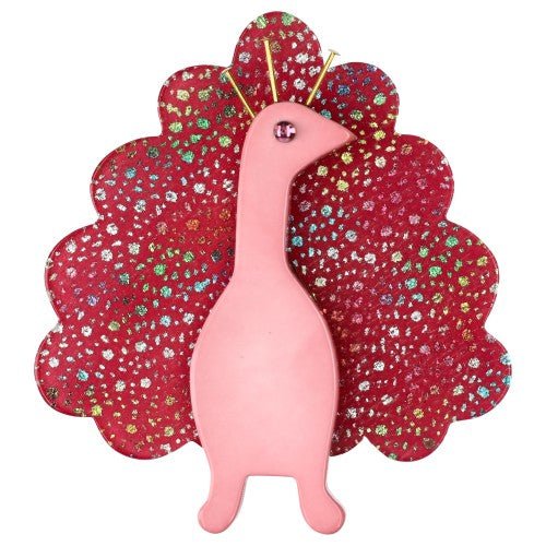 Light Pink with Multicolored and Shiny dots Pink Peacock Bird Brooch - Galalith – Vintage Jewelry - handcrafted by Pavone by Pavone