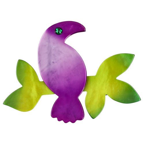 Light Purple and Anise Green Toucan Bird Brooch - Galalith – Vintage Jewelry - handcrafted by Pavone by Pavone