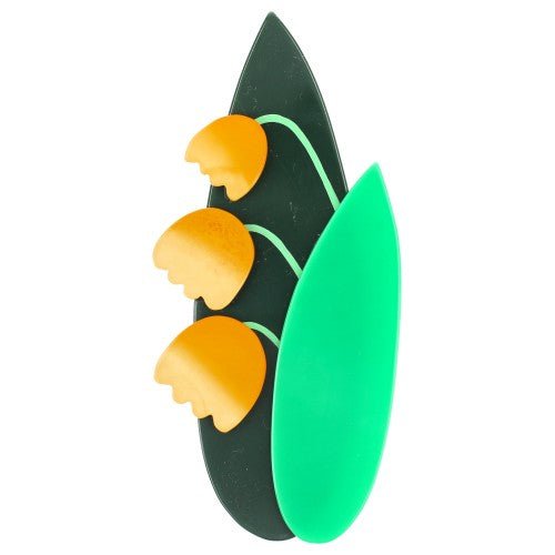 Light Yellow Lily of the Valley Flower Brooch (yellow, fir, lagoon Green) 2 - Galalith – Vintage Jewelry - handcrafted by Pavone by Pavone