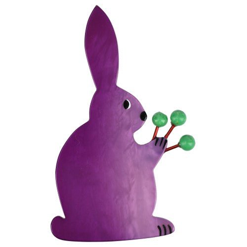 Lilac and Green Flower Rabbit Brooch - Galalith – Vintage Jewelry - handcrafted by Pavone by Pavone