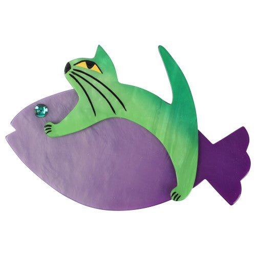 Lilac and Mint Green Sinbad Cat Brooch (large size) - Galalith – Vintage Jewelry - handcrafted by Pavone by Pavone