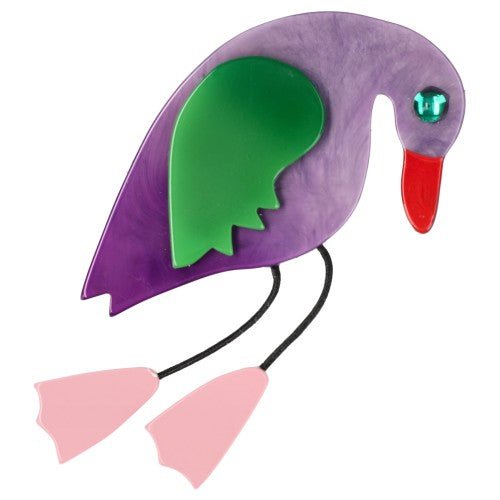 Lilac Mint Green with Pink Feet Twisty Bird Brooch - Galalith – Vintage Jewelry - handcrafted by Pavone by Pavone