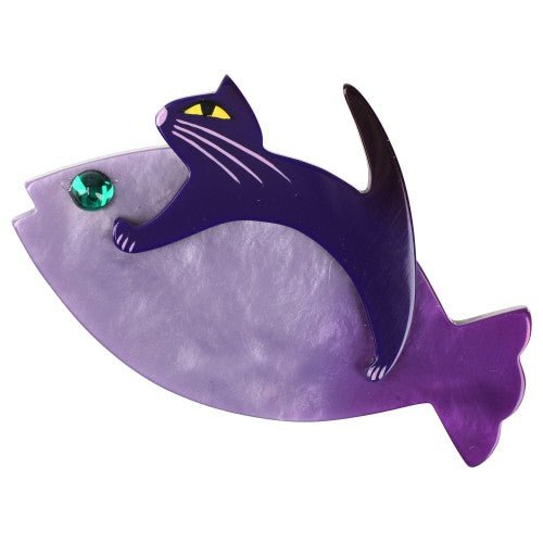 Lilac Purple and Deep Purple Sinbad Cat Brooch (small size) - Galalith – Vintage Jewelry - handcrafted by Pavone by Pavone