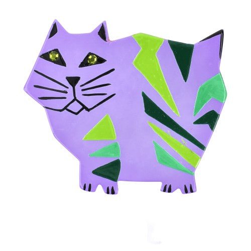 Lilac Purple and Green African Cat Brooch - Galalith – Vintage Jewelry - handcrafted by Pavone by Pavone