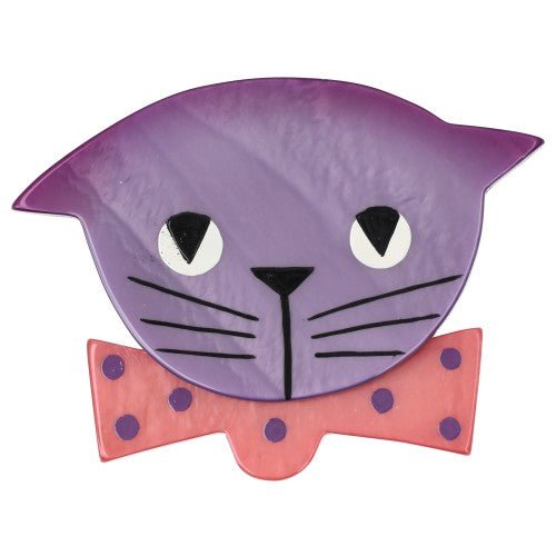 Lilac Purple and Pink Bow Tie Cat with Polka Dot - Galalith – Vintage Jewelry - handcrafted by Pavone by Pavone
