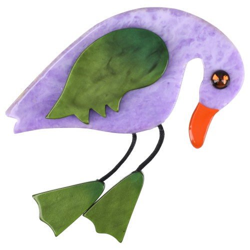 Lilac with Green Wing and Feet Twisty Bird Brooch - Galalith – Vintage Jewelry - handcrafted by Pavone by Pavone