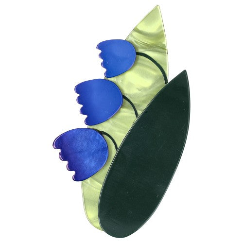Cobalt Blue Lily of the Valley Flower Brooch (blue, moss  and deep Green)