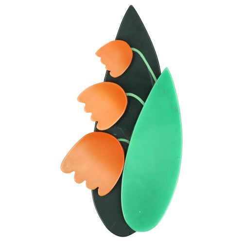 Orange Lily of the Valley Flower Brooch (orange, fir and lagoon green)