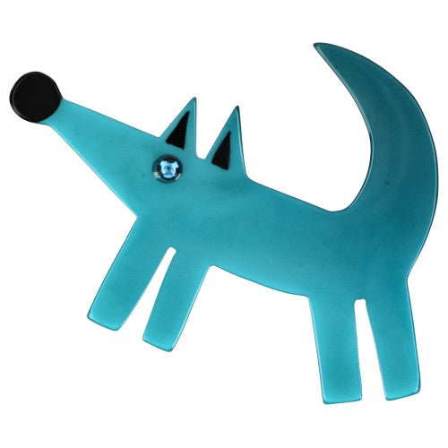 Turquoise Blue Isengrin Wolf Brooch (small size)