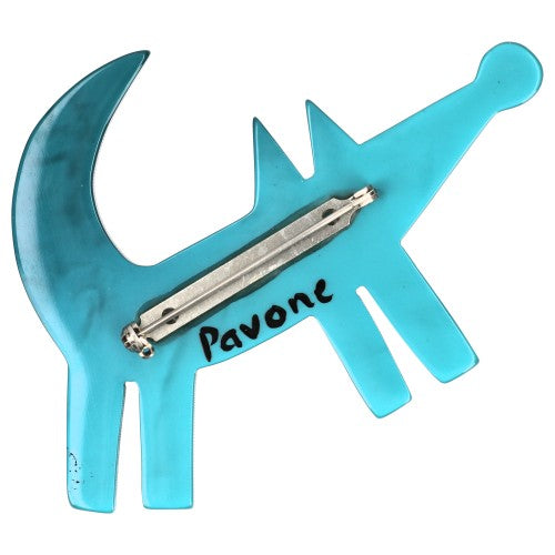 Turquoise Blue Isengrin Wolf Brooch (small size) Back Side