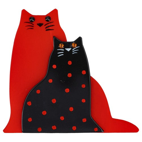 Red and Black with Dots Lovely Cat Brooch