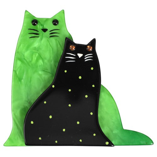 Anise Green and Black with Dots Lovely Cat Brooch