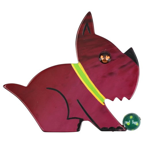 Purple Lucien Dog Brooch with a Green Ball