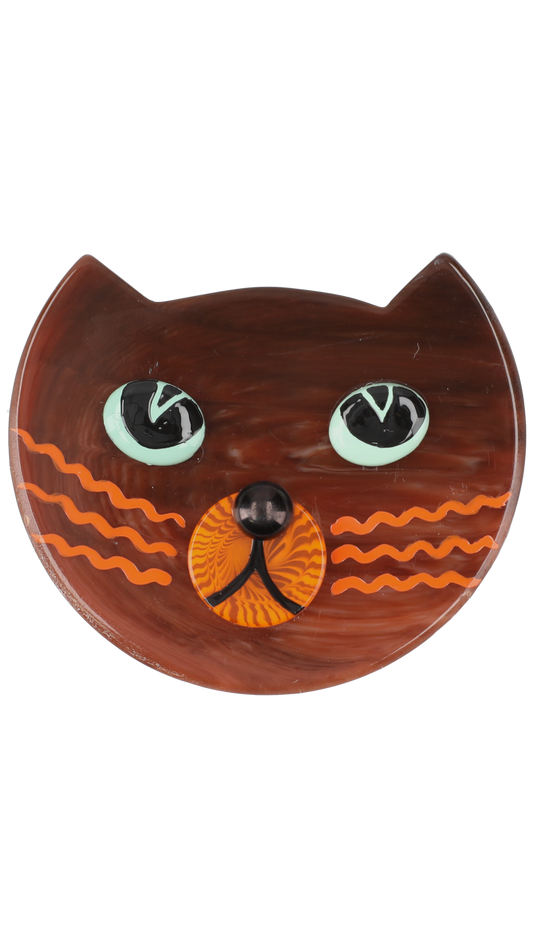 Brown and Orange Cat Lynx Brooch (small size)