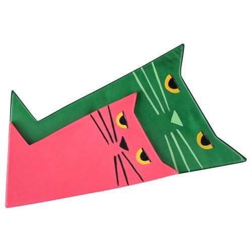 Malachite Green and Candy Pink Chartreuse Cat Brooch - Galalith – Vintage Jewelry - handcrafted by Pavone by Pavone