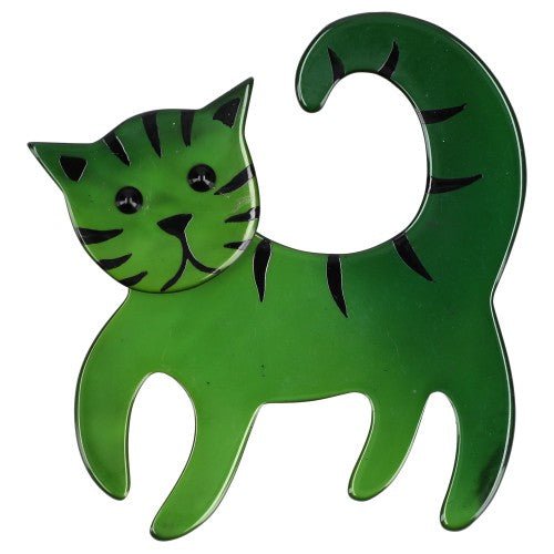 Malachite Green Tigron Cat Brooch - Galalith – Vintage Jewelry - handcrafted by Pavone by Pavone