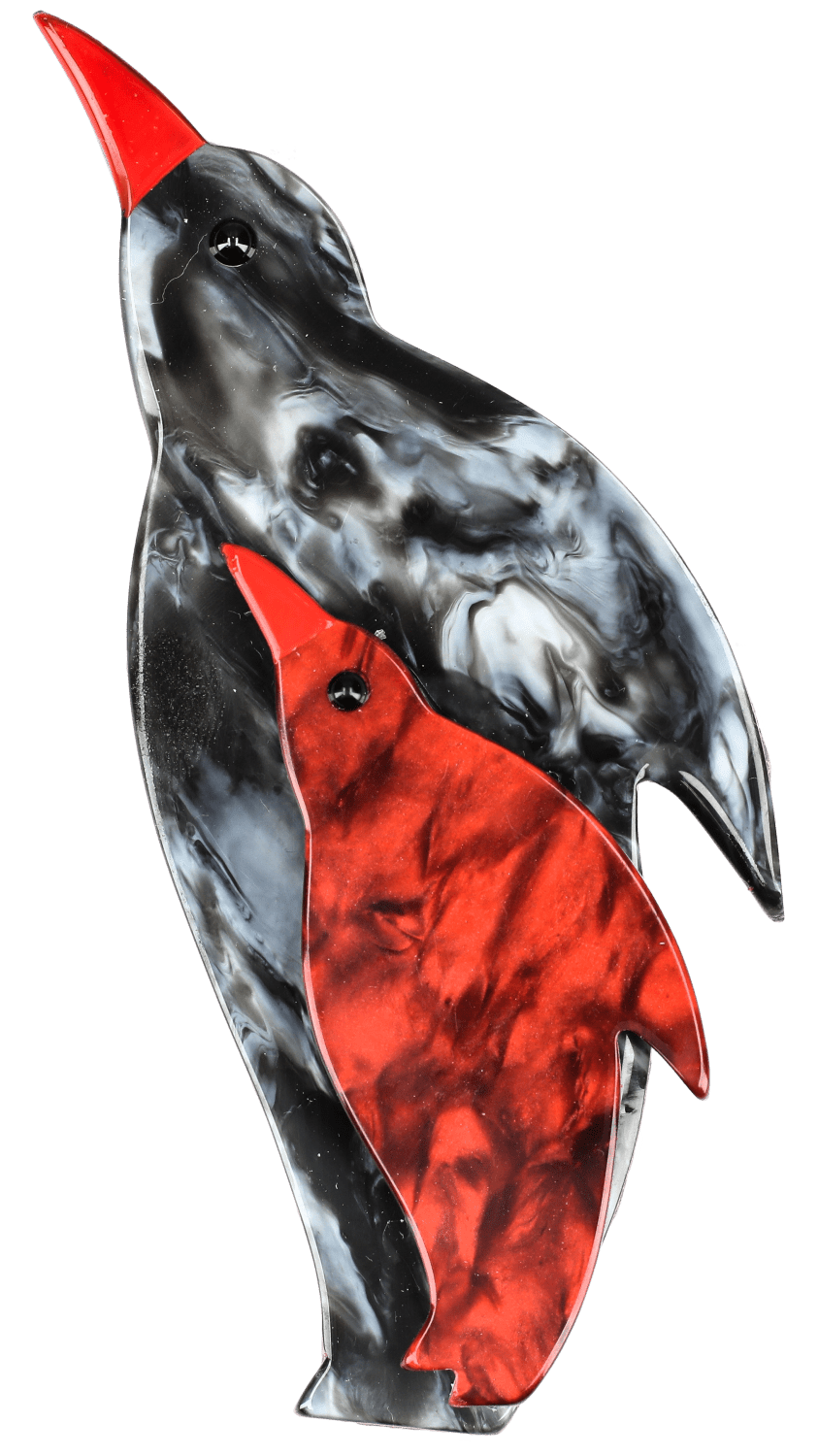 Marbled Gray and and Bordeaux Red Penguin Frosty Brooch - Galalith – Vintage Jewelry - handcrafted by Pavone by Pavone