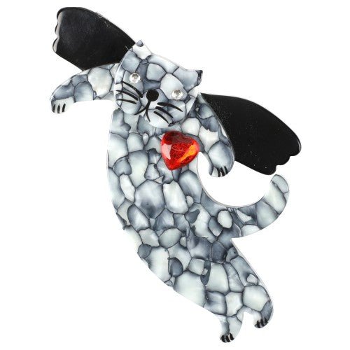 Marbled Gray Angelo Cat Brooch - Galalith – Vintage Jewelry - handcrafted by Pavone by Pavone