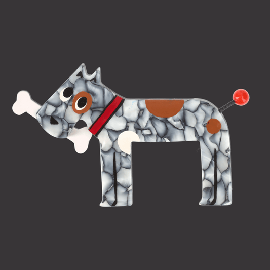 Marbled Gray Milou Dog Brooch - Galalith – Vintage Jewelry - handcrafted by Pavone by Pavone