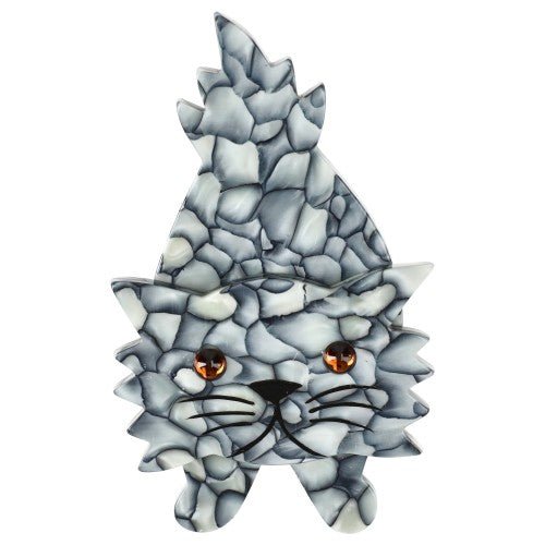 Marbled Gray Roc Cat Brooch - Galalith – Vintage Jewelry - handcrafted by Pavone by Pavone