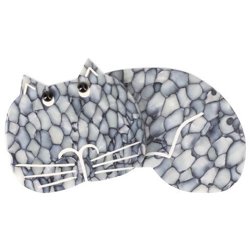 Marbled Gray Tommy Cat Brooch - Galalith – Vintage Jewelry - handcrafted by Pavone by Pavone