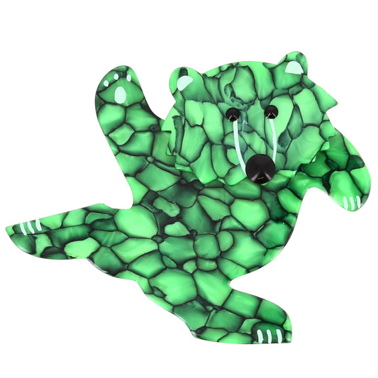 Marbled Green Dancing Bear Brooch - Galalith – Vintage Jewelry - handcrafted by Pavone by Pavone