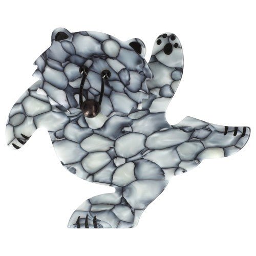 Marbled Grey Dancing Bear Brooch - Galalith – Vintage Jewelry - handcrafted by Pavone by Pavone