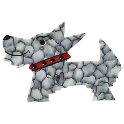 Marbled Grey Muso Dog Brooch - Galalith – Vintage Jewelry - handcrafted by Pavone by Pavone