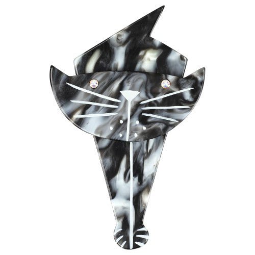 Marbled Grey Voltiko Cat Brooch - Galalith – Vintage Jewelry - handcrafted by Pavone by Pavone