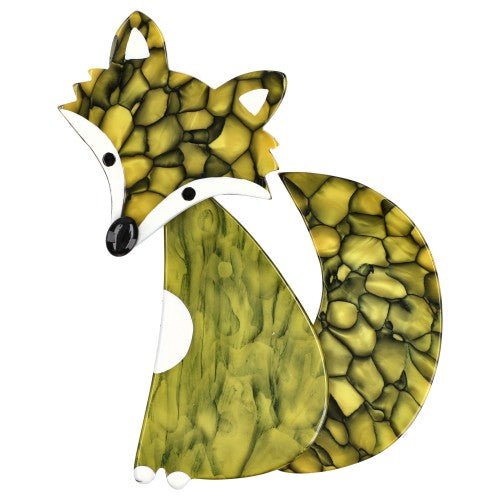 Marbled Moss Green Ladyfox Fox Brooch - Galalith – Vintage Jewelry - handcrafted by Pavone by Pavone