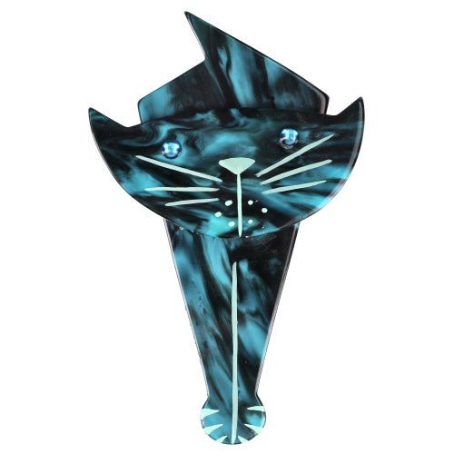 Marbled Turquoise Blue Voltiko Cat Brooch - Galalith – Vintage Jewelry - handcrafted by Pavone by Pavone