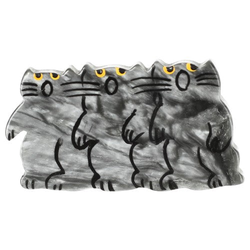 Marbred Silver Grey Choir of kitties Brooch (small size) - Galalith – Vintage Jewelry - handcrafted by Pavone by Pavone
