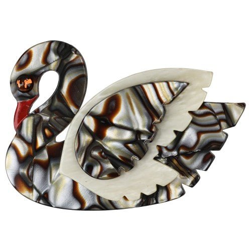 Mica and White Swan Bird Brooch - Galalith – Vintage Jewelry - handcrafted by Pavone by Pavone