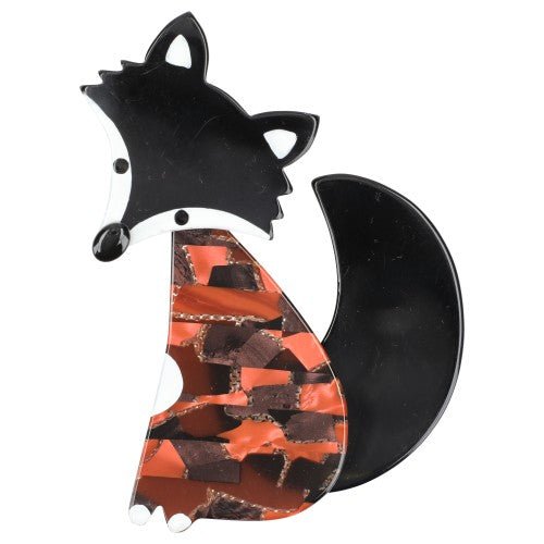Mica Red and Black Ladyfox Fox Brooch - Galalith – Vintage Jewelry - handcrafted by Pavone by Pavone