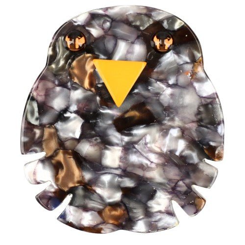 Mineral Grey - Beige Kiko Owl Brooch - Galalith – Vintage Jewelry - handcrafted by Pavone by Pavone
