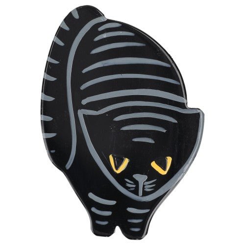 Black and Grey Striped Cat Brooch (Mini Brooch) - Galalith – Vintage Jewelry - handcrafted by Pavone by Pavone