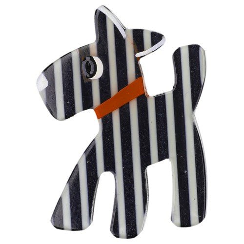 Black and White Striped Fox Dog Brooch (Mini Brooch) - Galalith – Vintage Jewelry - handcrafted by Pavone by Pavone