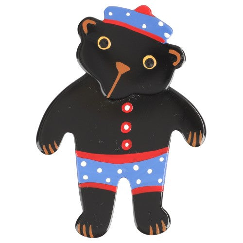 Black, Blue and Red Teddy Bear Brooch (little one) PM