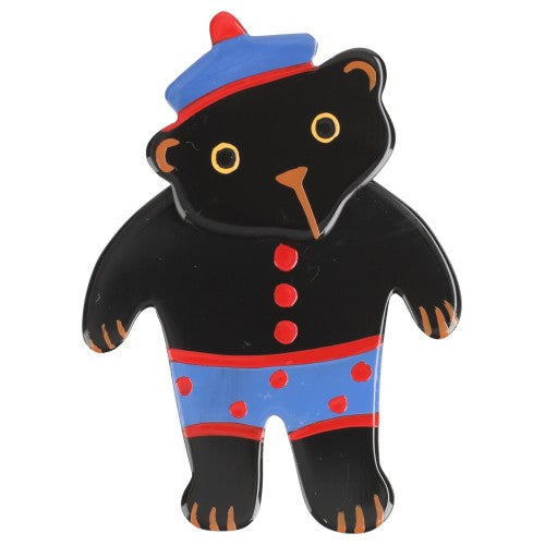 Black, Blue and Red Teddy Bear Brooch (little one) PM