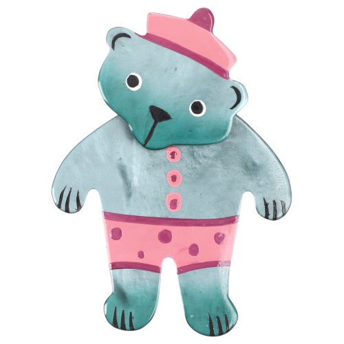 Almond Green and Pink Teddy Bear Brooch (small one) PM