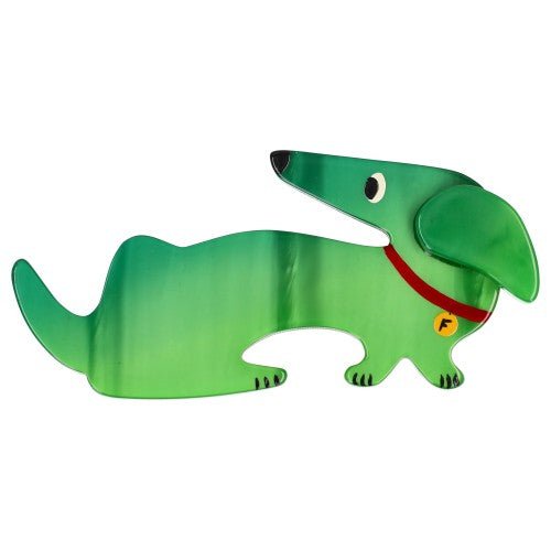 Mint Green Dachshund Fifi Dog Brooch - Galalith – Vintage Jewelry - handcrafted by Pavone by Pavone