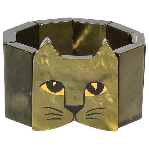 Moos Green Cat Head Bracelet - Galalith – Vintage Jewelry - handcrafted by Pavone by Pavone