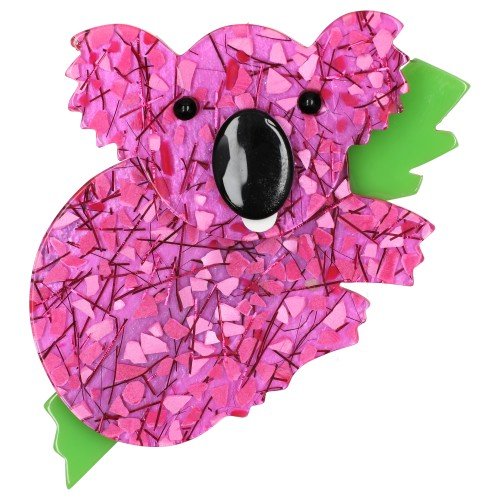 Mosaic Fuchsia and Anise Green Koala Brooch - Galalith – Vintage Jewelry - handcrafted by Pavone by Pavone