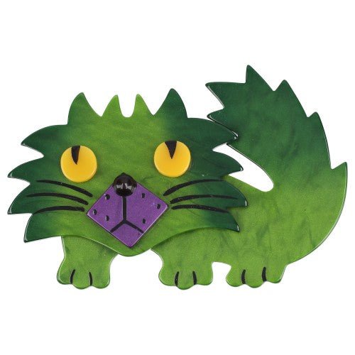 Moss Green and Purple Rocky Cat Brooch - Galalith – Vintage Jewelry - handcrafted by Pavone by Pavone