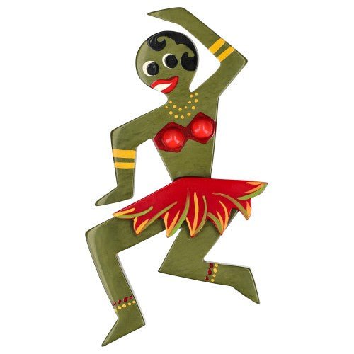 Moss Green and Red Dancing Josephine Brooch - Galalith – Vintage Jewelry - handcrafted by Pavone by Pavone