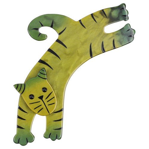 Moss Green Jumpy Cat Brooch GM - Galalith – Vintage Jewelry - handcrafted by Pavone by Pavone