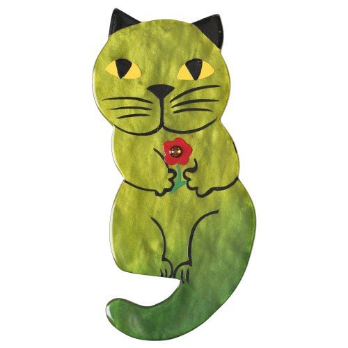 Moss Green Leon Cat Brooch - Galalith – Vintage Jewelry - handcrafted by Pavone by Pavone