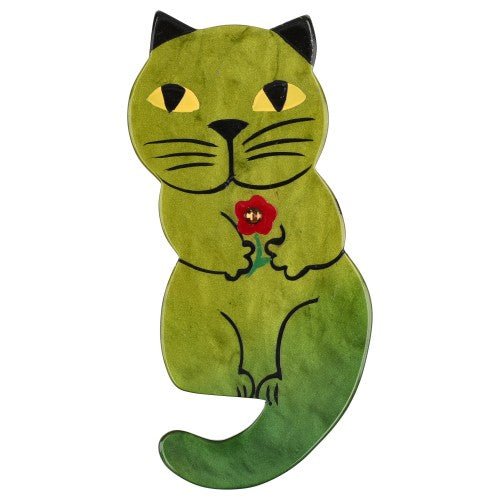 Moss Green Leon Cat Brooch - Galalith – Vintage Jewelry - handcrafted by Pavone by Pavone