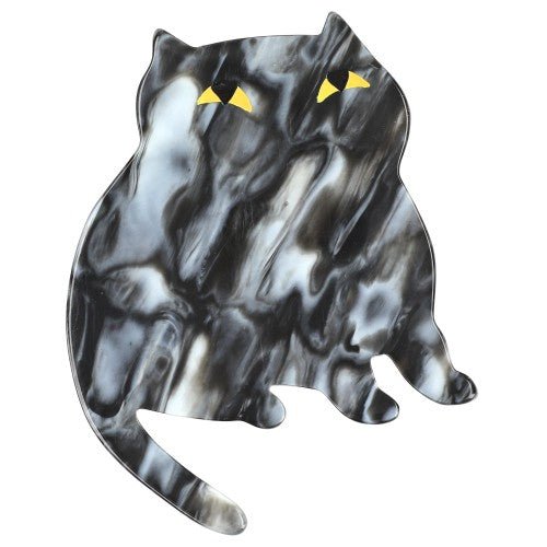 Mottled Grey Dreamy Cat Brooch - Galalith – Vintage Jewelry - handcrafted by Pavone by Pavone