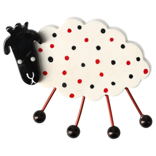 White with red and black polka dots Sheep Brooch PM